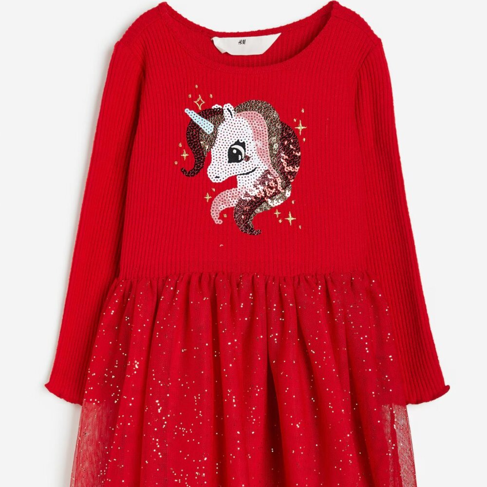 H&M Girls Sequin Unicorn Tulle-Skirt Dress